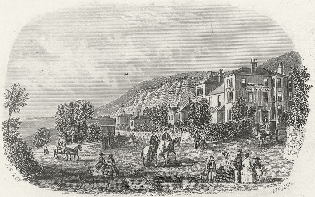 IOW. Bonchurch Hotel c1850 old antique vintage print picture